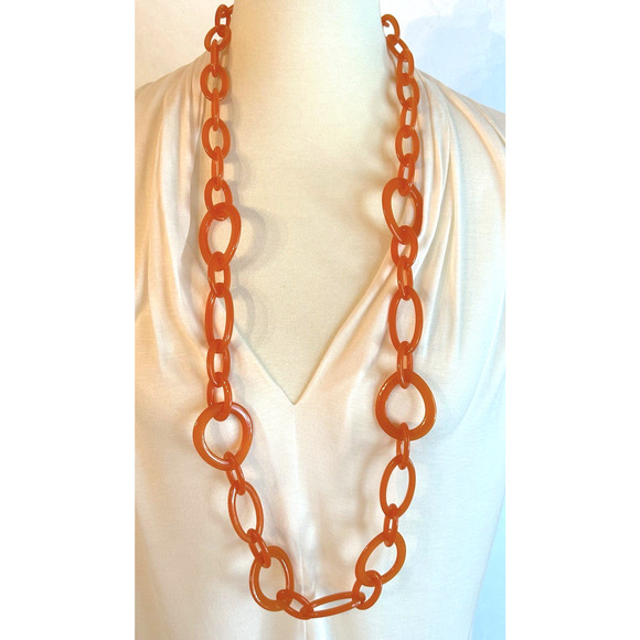 Talbots Large Link Coral Orange Resin Statement Necklace - Picture 1 of 6